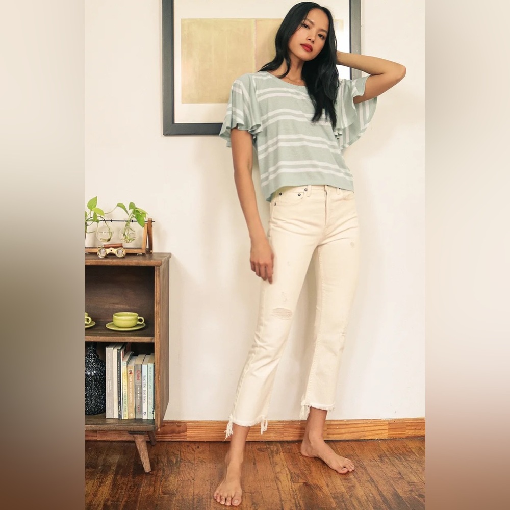 JACK by BB Dakota Draw the Linen Mint Green Striped Tee large